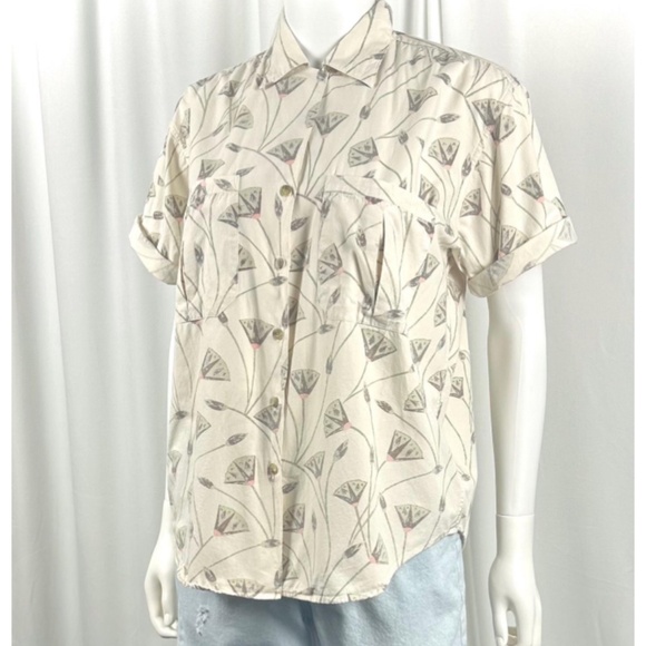 Vintage 1980’s ‘Outback Red’ Leafy Plant Printed Collared Button Down Blouse • M - Picture 7 of 10